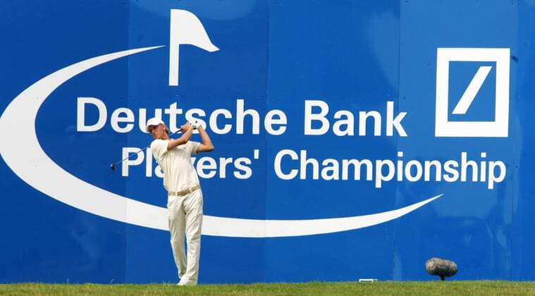 Marcel Siem (Deutschland) - Abschlag vor einem Werbeplakat von Turniersponsor Deutsche Bank Golf Herren Deutsche Bank Players Championship of Europe 2006, Player s, PGA European Tour Totale Gut Kaden Hamburg Alveslohe Golf Herren Deutsche Bank Players Championship of Europe 2006, Player s, PGA European Tour Totale Gut Kaden Hamburg Alveslohe