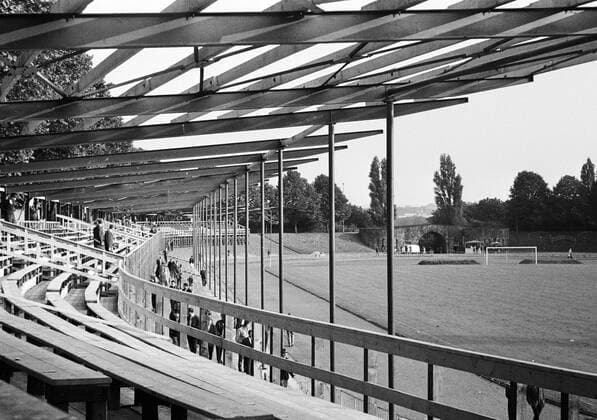 Das BVB Stadion Rote Erde Fußball 1. BL Herren Saison 1965 1966, Borussia Dortmund, Vneg, Vsw Totale Stadion Rote Erde Dortmund Leere, Fußball 1. BL Herren Saison 1965 1966, Borussia Dortmund, Vneg, Vsw Totale Stadion Rote Erde Dortmund Leere,