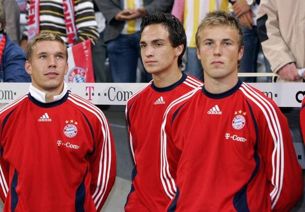 Bayern Reservisten - v.li. Lukas Podolski, Mats Hummels und Ersatztorwart Michael Rensing Fußball 1. BL Herren Saison 2006 2007, FC Bayern München Gruppe München Fußball 1. BL Herren Saison 2006 2007, FC Bayern München Gruppe München