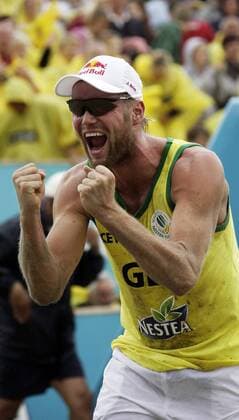 Julius Brink (Deutschland) jubelt Beachvolleyball EM Herren Nestea European Championship Final 2006, Finale, Tour, Beach, Endspiel Einzelbild Den Haag Begeisterung, Freude, Beachvolleyball EM Herren Nestea European Championship Final 2006, Finale, Tour, Beach, Endspiel Einzelbild Den Haag Begeisterung, Freude,