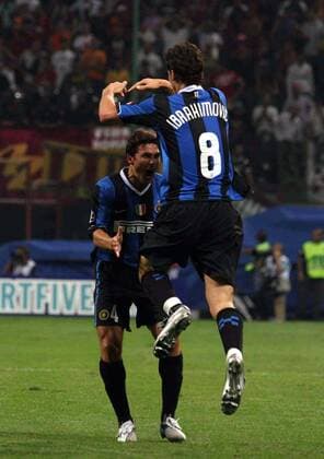 Zlatan Ibrahimovic (re.) und Javier Zanetti (Inter) - Torjubel - Fußball Herren Italienischer Supercup 2006, FC Internazionale Mailand, Supercoppa di Lega, 1. Italienische Liga Gruppe Mailand Freude, Begeisterung, Fußball Herren Italienischer Supercup 2006, FC Internazionale Mailand, Supercoppa di Lega, 1. Italienische Liga Gruppe Mailand Freude, Begeisterung,