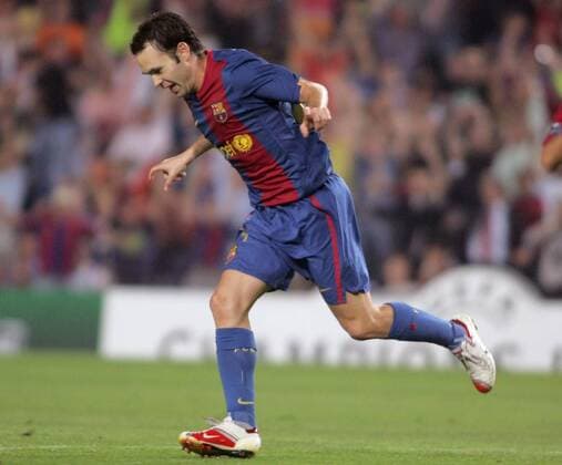 Andres Iniesta (FC Barcelona) - Torjubel -  Fußball EC 1 Herren Champions League 2006 2007, FC Barcelona, Barca Einzelbild Barcelona Dynamik, Freude, Fußball EC 1 Herren Champions League 2006 2007, FC Barcelona, Barca Einzelbild Barcelona Dynamik, Freude,