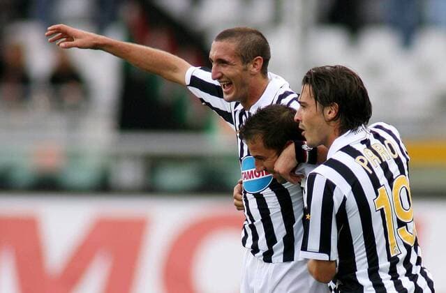 Torjubel Juventus, v.li.: Giorgio Chiellini, Alessandro del Piero und Matteo Paro - Fußball Herren Serie B 2006 2007, 2. Italienische Liga, Juventus Turin, Juve Gruppe Turin Freude, Fußball Herren Serie B 2006 2007, 2. Italienische Liga, Juventus Turin, Juve Gruppe Turin Freude,