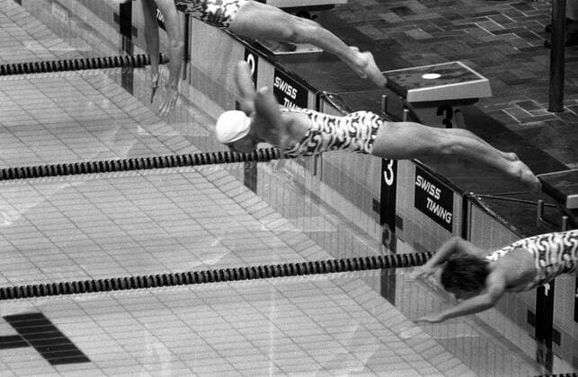Kornelia Ender (DDR, Mitte) - Start Schwimmen OS Sommer Damen Olympische Spiele 1976, Sommerspiele Gruppe Montreal Schwimmen OS Sommer Damen Olympische Spiele 1976, Sommerspiele Gruppe Montreal