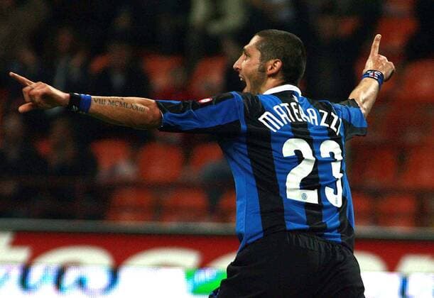 Marco Materazzi (Inter) - Torjubel -  Fußball Herren Serie A 2006 2007, 1. Italienische Liga, FC Internazionale Mailand Einzelbild Mailand Freude, Begeisterung, Fußball Herren Serie A 2006 2007, 1. Italienische Liga, FC Internazionale Mailand Einzelbild Mailand Freude, Begeisterung,