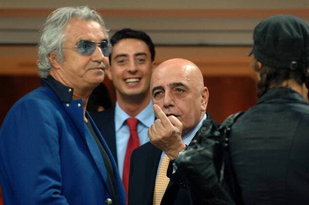 Vizepräsident Adriano Galliani (Milan, re.) und F1 Teamchef Flavio Briatore (Italien Renault) auf der Tribüne -  Fußball Herren Serie A 2006 2007, 1. Italienische Liga, AC Mailand Gruppe Mailand Fußball Herren Serie A 2006 2007, 1. Italienische Liga, AC Mailand Gruppe Mailand