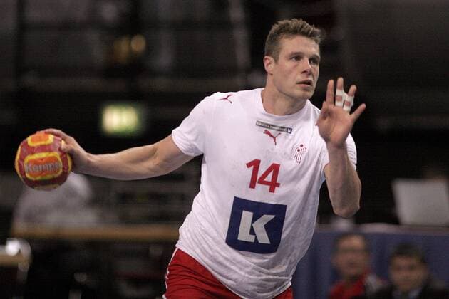 Michael V. Knudsen (Dänemark) am Ball Handball Länderspiel Herren Statoil World Cup 2006, Nationalteam, Nationaltrikot Einzelbild Bremen Dynamik, Handball Länderspiel Herren Statoil World Cup 2006, Nationalteam, Nationaltrikot Einzelbild Bremen Dynamik,