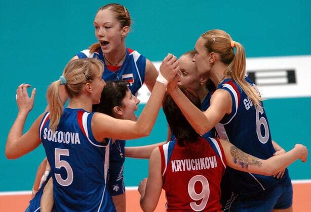 Schlußjubel Rußland -  Volleyball WM Damen Weltmeisterschaft 2006, Länderspiel, Nationalmannschaft, Nationaltrikot Gruppe Sapporo Freude, Volleyball WM Damen Weltmeisterschaft 2006, Länderspiel, Nationalmannschaft, Nationaltrikot Gruppe Sapporo Freude,