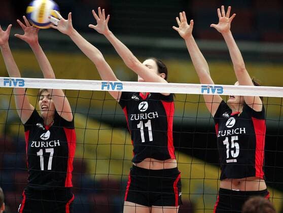 Block Deutschland, v.li.: Birgit Thumm, Christiane Fürst und Angelina Grün - Volleyball WM Damen Weltmeisterschaft 2006, Länderspiel, Nationalmannschaft, Nationaltrikot, Deutschland Gruppe Osaka Abwehr, Dynamik, Volleyball WM Damen Weltmeisterschaft 2006, Länderspiel, Nationalmannschaft, Nationaltrikot, Deutschland Gruppe Osaka Abwehr, Dynamik,