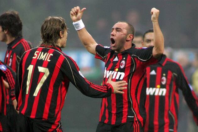 Cristian Brocchi (re.) und Dario Simic (beide Milan) - Torjubel -  Fußball Herren Serie A 2006 2007, 1. Italienische Liga, AC Mailand Gruppe Mailand Begeisterung, Freude, Fußball Herren Serie A 2006 2007, 1. Italienische Liga, AC Mailand Gruppe Mailand Begeisterung, Freude,