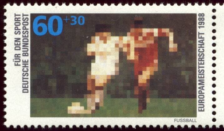 60 plus 30 Sondermarke der Deutschen Bundespost für den Sport mit dem Motiv Fußball anläßlich der Europameisterschaft 1988 Fußball Herren Briefmarken 2006, EM 1988, Briefmarke, Sondermarke, Sondermarken, Vdig Einzelbild Fußball Herren Briefmarken 2006, EM 1988, Briefmarke, Sondermarke, Sondermarken, Vdig Einzelbild