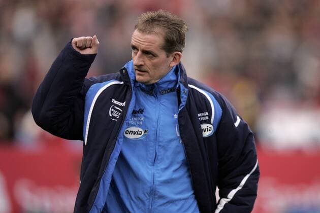 Trainer Petrik Sander (Cottbus) - Torjubel Fußball 1. BL Herren Saison 2006 2007, FC Energie Cottbus Einzelbild Cottbus Freude, Fußball 1. BL Herren Saison 2006 2007, FC Energie Cottbus Einzelbild Cottbus Freude,