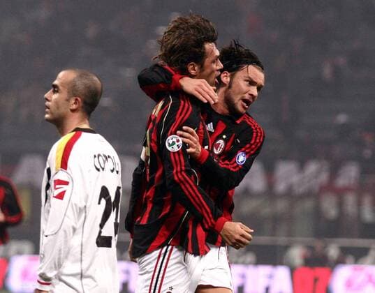 Marek Jankulovski (re.) jubelt mit Paolo Maldini (beide Milan, Mitte) -  Fußball Herren Serie A 2006 2007, 1. Italienische Liga, AC Mailand - FC Messina 1:0, Vdig Gruppe Mailand Freude, Fußball Herren Serie A 2006 2007, 1. Italienische Liga, AC Mailand - FC Messina 1:0, Vdig Gruppe Mailand Freude,