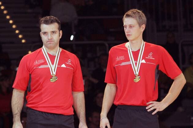 Dietmar Schneider Simon König (beide Österreich) belegen Platz 3 zur Radball WM 2006 Radsport WM Herren WM 2006, Länderspiel, Hallenradsport, Halle, Indoor, Radball, Nationalteam, Nationaltrikot, Rad Gruppe Chemnitz Radsport WM Herren WM 2006, Länderspiel, Hallenradsport, Halle, Indoor, Radball, Nationalteam, Nationaltrikot, Rad Gruppe Chemnitz