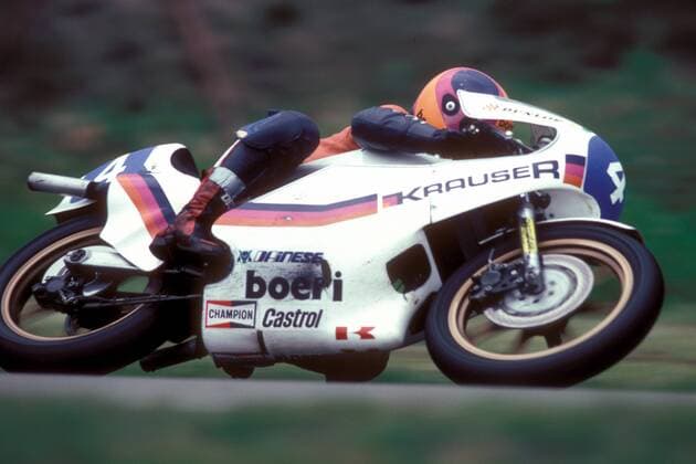 Anton Mang (Deutschland) auf seiner Maschine Motorsport WM Herren Weltmeisterschaft 1980, Motorrad, Motorradrennen, Motorradrennsport, Motorradsport Einzelbild Aufnahmedatum geschätzt Assen Motorsport WM Herren Weltmeisterschaft 1980, Motorrad, Motorradrennen, Motorradrennsport, Motorradsport Einzelbild Aufnahmedatum geschätzt Assen