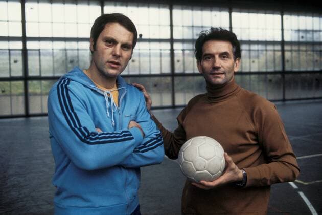 Hans Günter Schmidt (li.) und Bundestrainer Horst Käßler (beide BR Deutschland) Handball Herren Nationalmannschaft 1973, Shooting, Fotoshooting, Fototermin, BRD Gruppe Aufnahmedatum geschätzt Harmonie, Handball Herren Nationalmannschaft 1973, Shooting, Fotoshooting, Fototermin, BRD Gruppe Aufnahmedatum geschätzt Harmonie,