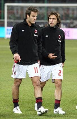Andrea Pirlo (re.) im Gespräch mit Alberto Gilardino (beide Milan) -  Fußball Herren Serie A 2006 2007, 1. Italienische Liga, AC Mailand Gruppe Mailand Fußball Herren Serie A 2006 2007, 1. Italienische Liga, AC Mailand Gruppe Mailand