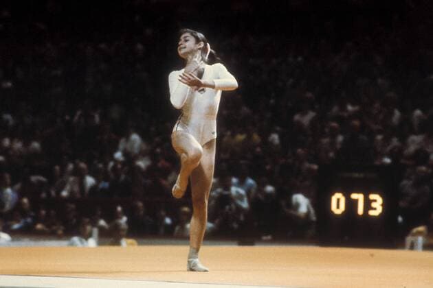 Nadia Comaneci (Rumänien) - Bodenturnen Turnen OS Sommer Damen Olympische Spiele 1976, Sommerspiele, Geräteturnen, Kunstturnen Einzelbild Aufnahmedatum geschätzt Montreal Turnen OS Sommer Damen Olympische Spiele 1976, Sommerspiele, Geräteturnen, Kunstturnen Einzelbild Aufnahmedatum geschätzt Montreal