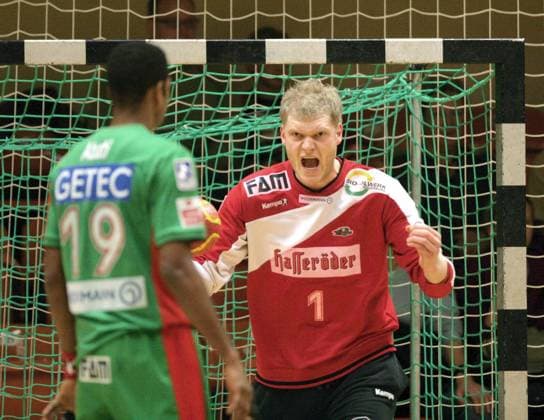 Torwart Johannes Bitter (Magdeburg) jubelt Handball EC 3 Herren EHF Cup 2006 2007, Europapokal, Europacup, SC Gladiators Magdeburg, SCM Gruppe Dessau Freude, Begeisterung Handball EC 3 Herren EHF Cup 2006 2007, Europapokal, Europacup, SC Gladiators Magdeburg, SCM Gruppe Dessau Freude, Begeisterung