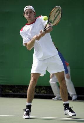 Simon Greul (Deutschland) - Rückhand Tennis Herren Australian Open 2007, Grand Slam, ATP Tour, Einzelbild Melbourne Tennis Herren Australian Open 2007, Grand Slam, ATP Tour, Einzelbild Melbourne