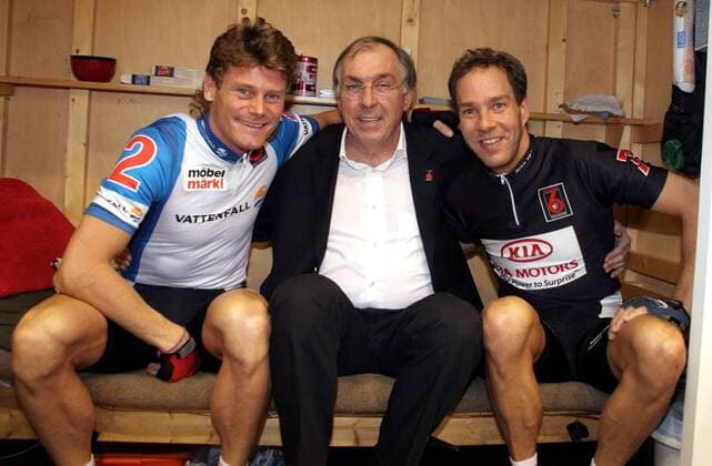 Bruno Risi (Schweiz, li.) mit Patrick Sercu (Belgien, Mitte), Koordinator der europäischen Sixdays und Danny Stam (Niederlande) Radsport Herren 96. Berliner 6 Tage Rennen 2007, Sechstagerennen, Sechstage, Sixdays, six days, sechs Gruppe Berlin Freude, Radsport Herren 96. Berliner 6 Tage Rennen 2007, Sechstagerennen, Sechstage, Sixdays, six days, sechs Gruppe Berlin Freude,