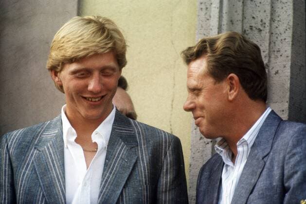 Wimbledon Sieger Boris Becker (li.) und sein Trainer Günther Bosch (beide Deutschland) Tennis Herren All England Championships 1985, ATP Tour, Grand Slam, Heimkehr, Heimat, Heimatort, Empfang Gruppe Leimen Tennis Herren All England Championships 1985, ATP Tour, Grand Slam, Heimkehr, Heimat, Heimatort, Empfang Gruppe Leimen