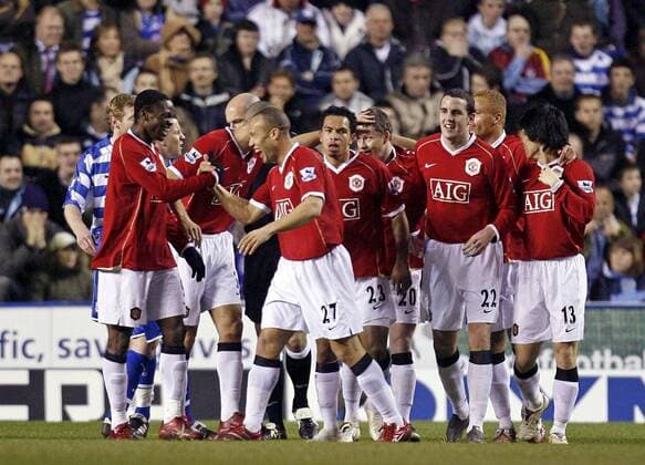 Torjubel Manchester United - EDITORIAL USE ONLY. No use with unauthorised audio, video, data, fixture lists, club league logos or live services. Online in-match use limited to 120 images, no video emulation. No use in betting, games or single club league player publications. Fußball Herren FA Cup 2006 2007, Pokalspiel, Englischer Pokal, Manchester United, ManU Gruppe Reading Freude, Fußball Herren FA Cup 2006 2007, Pokalspiel, Englischer Pokal, Manchester United, ManU Gruppe Reading Freude,
