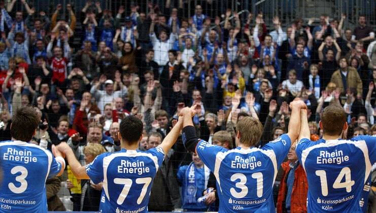 Schlußjubel Gummersbach Handball 1. BL Herren Saison 2006 2007, VfL Gummersbach Gruppe Köln Freude, Handball 1. BL Herren Saison 2006 2007, VfL Gummersbach Gruppe Köln Freude,