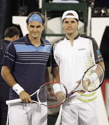 Roger Federer (Schweiz, li.) und Thomas Haas (Deutschland) Tennis Herren Dubai Tennis Championships 2007, Championship, ATP Tour Gruppe o0 Halbfinale Dubai Tennis Herren Dubai Tennis Championships 2007, Championship, ATP Tour Gruppe o0 Halbfinale Dubai
