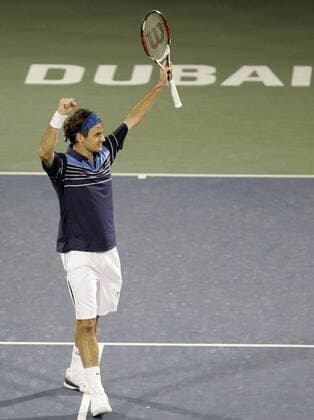 Roger Federer (Schweiz) - Schlussjubel Tennis Herren Dubai Tennis Championships 2007, Championship, ATP Tour Einzelbild o0 Halbfinale Dubai Freude, Tennis Herren Dubai Tennis Championships 2007, Championship, ATP Tour Einzelbild o0 Halbfinale Dubai Freude,