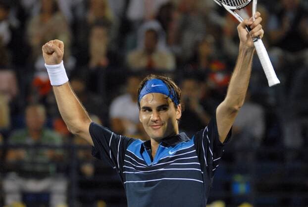 Roger Federer (Schweiz) - Schlussjubel -  (DUB2007030210) Tennis Herren Dubai Tennis Championships 2007, Championship, ATP Tour Einzelbild o0 Halbfinale Dubai Freude, Tennis Herren Dubai Tennis Championships 2007, Championship, ATP Tour Einzelbild o0 Halbfinale Dubai Freude,