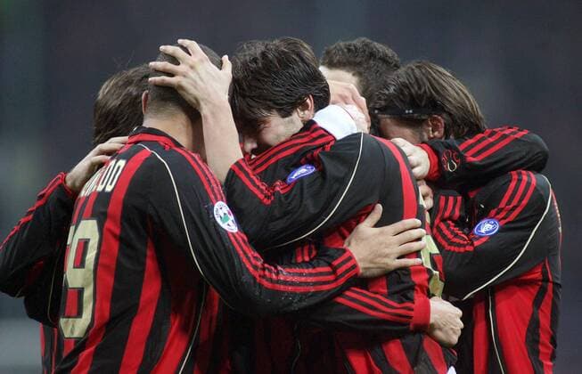 Torjubel AC Mailand, v.li.: Ronaldo, Kaka, und Marek Jankulovski - Fußball Herren Serie A 2006 2007, 1. Italienische Liga, AC Mailand Gruppe Milan Mailand Glück, Harmonie, Freude, Fußball Herren Serie A 2006 2007, 1. Italienische Liga, AC Mailand Gruppe Milan Mailand Glück, Harmonie, Freude,