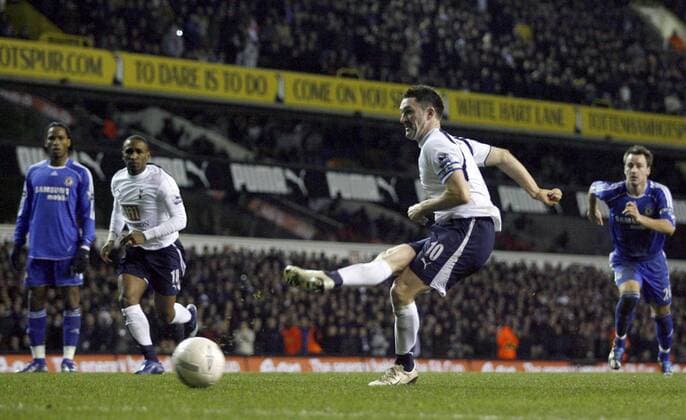 Robbie Keane (Tottenham Hotspurs) - Elfmeter - EDITORIAL USE ONLY. No use with unauthorised audio, video, data, fixture lists, club league logos or live services. Online in-match use limited to 120 images, no video emulation. No use in betting, games or single club league player publications. Fußball Herren FA Cup 2006 2007, Englischer Pokal, Pokalspiel, Tottenham Hotspur - Chelsea FC London 1:2, Spurs Gruppe London Dynamik, Fußball Herren FA Cup 2006 2007, Englischer Pokal, Pokalspiel, Tottenham Hotspur - Chelsea FC London 1:2, Spurs Gruppe London Dynamik,
