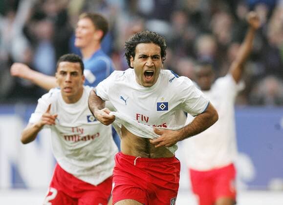 Mehdi Mahdavikia (re.) und Änis Ben Hatira (beide HSV) - Torjubel Fußball 1. BL Herren Saison 2006 2007, Hamburger SV Gruppe Hamburg Freude, Begeisterung, Fußball 1. BL Herren Saison 2006 2007, Hamburger SV Gruppe Hamburg Freude, Begeisterung,