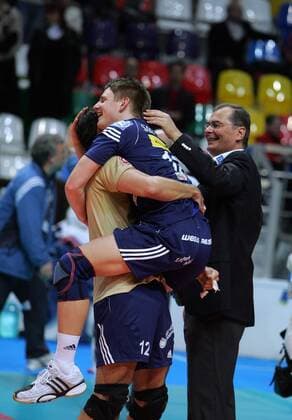 Joao Jose (li.) und Markus Steuerwald (beide Friedrichshafen) - Siegesjubel - Volleyball EC 1 Herren Indesit European Champions League 2006 2007, VfB Friedrichshafen - Tours VB 3:1, Finale, Endspiel Gruppe Moskau Freude, Begeisterung, Volleyball EC 1 Herren Indesit European Champions League 2006 2007, VfB Friedrichshafen - Tours VB 3:1, Finale, Endspiel Gruppe Moskau Freude, Begeisterung,