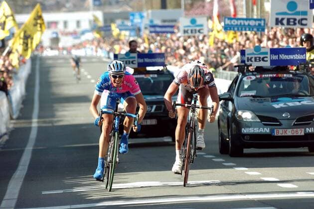 Alessandro Ballan (Italien Lampre Fondital, li.) gewinnt die Flandernrundfahrt 2007 vor Leif Hoste (Belgien Predictor Lotto) - Radsport Herren Flandernrundfahrt 2007, Flandern Rundfahrt, ProTour, Straßenradsport, Straße, Rad Gruppe Radsport Herren Flandernrundfahrt 2007, Flandern Rundfahrt, ProTour, Straßenradsport, Straße, Rad Gruppe