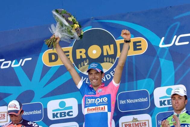 Alessandro Ballan (Italien Lampre Fondital, Mitte) gewinnt die Flandernrundfahrt 2007 vor Leif Hoste (Belgien Predictor Lotto, li.) und Luca Paolini (Italien Liquigas) - Radsport Herren Flandernrundfahrt 2007, Flandern Rundfahrt, ProTour, Straßenradsport, Straße, Rad Gruppe Freude Radsport Herren Flandernrundfahrt 2007, Flandern Rundfahrt, ProTour, Straßenradsport, Straße, Rad Gruppe Freude