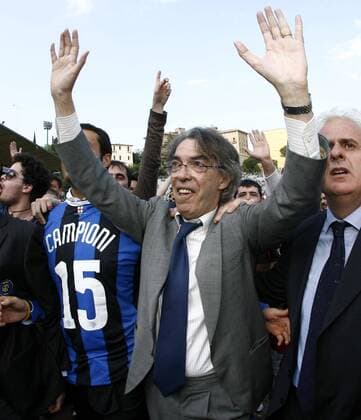 Präsident Massimo Moratti (Inter Mailand) bejubelt den Gewinn der italienischen Meisterschaft 2006 2007 -  Fußball Herren Serie A 2006 2007, 1. Italienische Liga, FC Internazionale Mailand Gruppe Siena Freude, Fußball Herren Serie A 2006 2007, 1. Italienische Liga, FC Internazionale Mailand Gruppe Siena Freude,