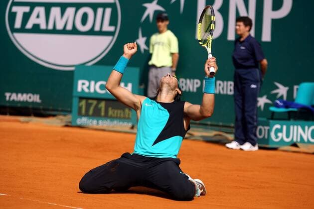 Rafael Nadal (Spanien) bejubelt seinen Sieg im Finale der Monte Carlo Open 2007 -  (pan19971) Tennis Herren Monte Carlo Open 2007, Masters Series, ATP Tour, Finale, Endspiel Einzelbild Monte Carlo Glück Freude, , Tennis Herren Monte Carlo Open 2007, Masters Series, ATP Tour, Finale, Endspiel Einzelbild Monte Carlo Glück Freude, ,  