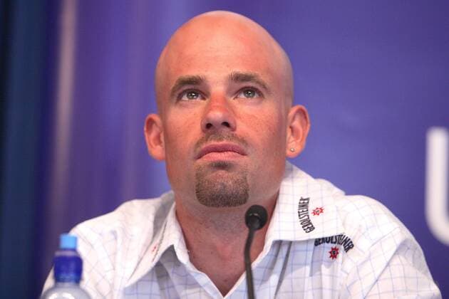Stefan Schumacher (Deutschland Gerolsteiner) nachdenklich während der Pressekonferenz Radsport WM Herren Vorschau WM 2007, Straßenradsport, Straße, Rad, Pressetermin Porträt Frankfurt M. Nachdenklichkeit, Radsport WM Herren Vorschau WM 2007, Straßenradsport, Straße, Rad, Pressetermin Porträt Frankfurt M. Nachdenklichkeit,