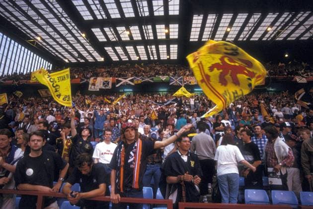 Fanblock Schottland Fußball Länderspiel Herren EM 1996, Nationalmannschaft, Gruppe A, Schottland, schottisch, schottische, schottischer Totale VillaPark, Villa Park Birmingham Fußball Länderspiel Herren EM 1996, Nationalmannschaft, Gruppe A, Schottland, schottisch, schottische, schottischer Totale VillaPark, Villa Park Birmingham