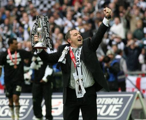 Trainer Billy Davies (Derby County) gewinnt mit seinem Verein das Finale um den Aufstieg - Fußball Herren Football League Championship 2006 2007, 2. Englische Liga, Finale, Endspiel, Einzelbild London Freude, Begeisterung, Fußball Herren Football League Championship 2006 2007, 2. Englische Liga, Finale, Endspiel, Einzelbild London Freude, Begeisterung,