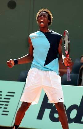 Gael Monfils (Frankreich) jubelt Tennis Herren French Open 2007, ATP Tour, Grand Slam Einzelbild Roland Garros Paris Freude, Begeisterung, Tennis Herren French Open 2007, ATP Tour, Grand Slam Einzelbild Roland Garros Paris Freude, Begeisterung,
