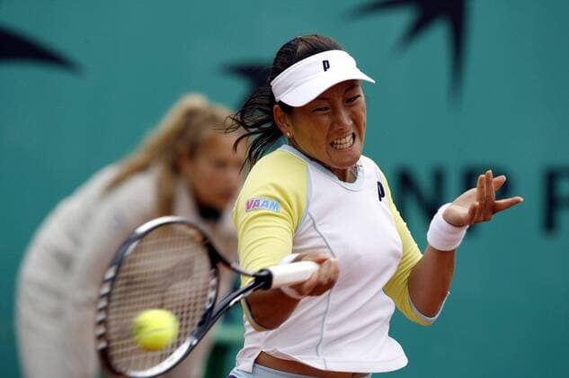 Ai Sugiyama (Japan) -  (pan20492) Tennis Damen French Open 2007, Grand Slam, WTA Tour Einzelbild Roland Garros Paris Dynamik, Tennis Damen French Open 2007, Grand Slam, WTA Tour Einzelbild Roland Garros Paris Dynamik,  