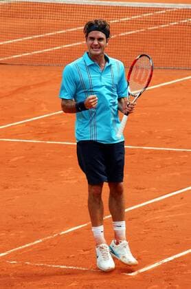 Roger Federer (Schweiz) jubelt -  (pan20644) Tennis Herren French Open 2007, Grand Slam, ATP Tour, Halbfinale Einzelbild Roland Garros Paris Dynamik, Freude, Begeisterung, Tennis Herren French Open 2007, Grand Slam, ATP Tour, Halbfinale Einzelbild Roland Garros Paris Dynamik, Freude, Begeisterung,  