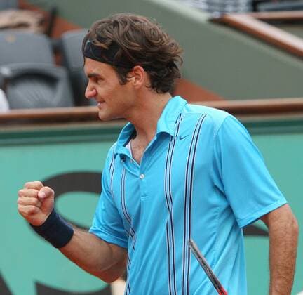 Roger Federer (Schweiz) jubelt -  (PAR20070608702) Tennis Herren French Open 2007, Grand Slam, ATP Tour, Halbfinale Einzelbild Roland Garros Paris Freude, Tennis Herren French Open 2007, Grand Slam, ATP Tour, Halbfinale Einzelbild Roland Garros Paris Freude,