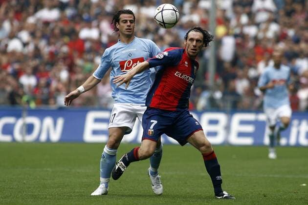 Marco Rossi (FC Genua, re.) gegen Emanuele Calaio (Neapel) -  Fußball Herren Serie B 2006 2007, 2. Italienische Liga, FC Genua 1893 - SSC Neapel 0:0 Gruppe Genoa CFC Genua Dynamik, Fußball Herren Serie B 2006 2007, 2. Italienische Liga, FC Genua 1893 - SSC Neapel 0:0 Gruppe Genoa CFC Genua Dynamik,