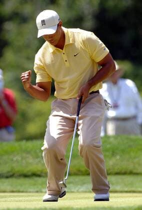 Eldrick Tiger Woods (USA) jubelt -  (OAK2007061501) Golf Herren US Open 2007, PGA Tour Einzelbild Oakmont Freude, Golf Herren US Open 2007, PGA Tour Einzelbild Oakmont Freude,