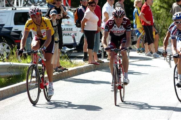 Gesamtführender Fabian Cancellara (Schweiz, li.) und Jens Voigt (Deutschland beide CSC) -  Radsport Herren Tour de Suisse 2007, ProTour, Straßenradsport, Straße, Rad Gruppe 4. Etappe Nauders - Triesenberg - Malbun Radsport Herren Tour de Suisse 2007, ProTour, Straßenradsport, Straße, Rad Gruppe 4. Etappe Nauders - Triesenberg - Malbun