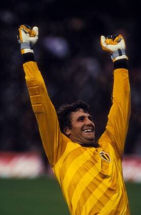 Torwart Jean Marie Pfaff (Belgien) - Torjubel Fußball Länderspiel Herren EM 1984, Nationalmannschaft, Nationaltrikot Gruppe 1 Vdia Einzelbild Lyon Freude, Begeisterung, Fußball Länderspiel Herren EM 1984, Nationalmannschaft, Nationaltrikot Gruppe 1 Vdia Einzelbild Lyon Freude, Begeisterung,